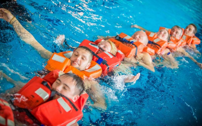 Pool training for STCW personal survival techniques